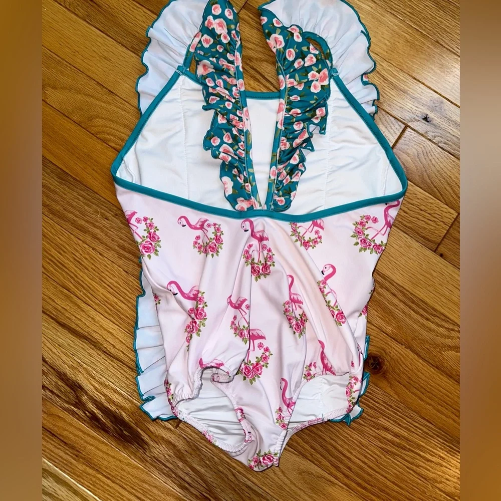 Sweet Honey Adorable Flamingo one piece Swimsuit sz 12 - Picture 2 of 5